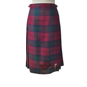 Jedburgh Kiltmakers Scotland Vintage Wool Tartan Plaid Leather Brooch Midi Skirt